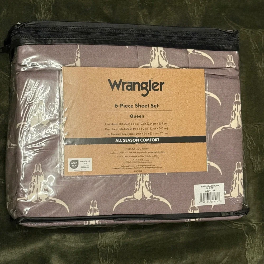 Wrangler 6-Piece Sheet Set Queen Brown New Steer Head Skull Western Bedding